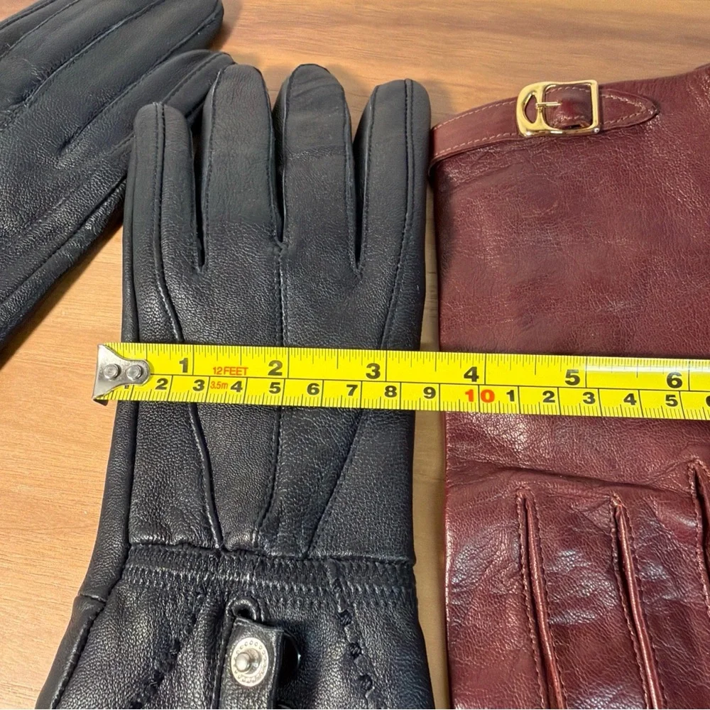 Women’s Lot (2) Gloves 100% Genuine Leather Lined Black‎ Unlink Red Sz 7 Driving